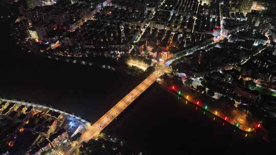 广州从化区夜景航拍街口大桥夜晚流溪河风光