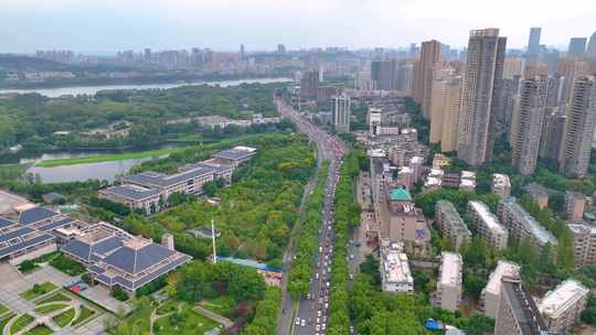 湖北武汉东湖城市风景风光航拍车流交通听涛