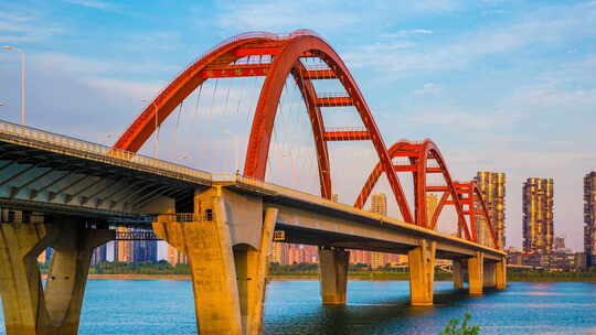 湖南长沙湘江福元路大桥夕阳延时摄影4K视频视频素材模板下载