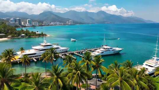 三亚海滨游艇码头全景