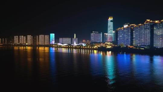 长沙湘江夜景航拍视频视频素材模板下载