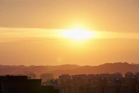 4K城市日出日落晚霞太阳