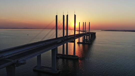 山东青岛胶州湾跨海大桥日出日落