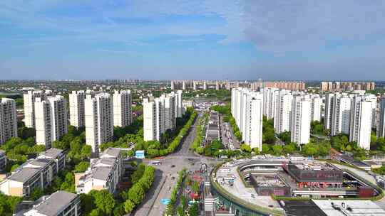 航拍上海新场镇风景住宅小区