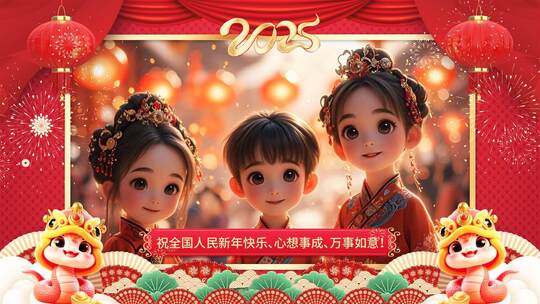 喜庆蛇年拜年祝福视频框AE模板AE视频素材教程下载