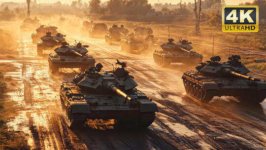 坦克群出动战场战争现代战争