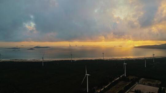 航拍 平潭岛风力发电