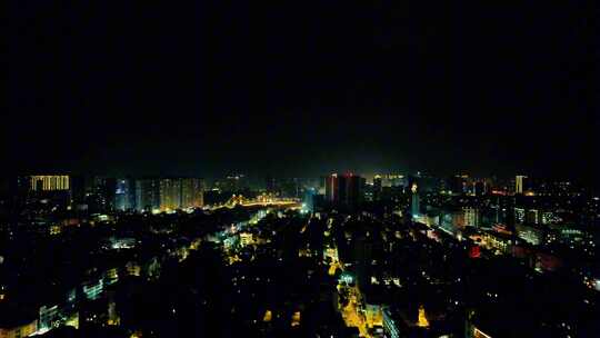 广西钦州城市夜景灯光航拍
