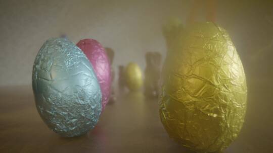 追踪巧克力兔子和复活节彩蛋场景视频素材模板下载