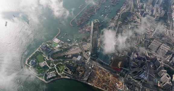 香港航拍西九龙文化区晴天大景