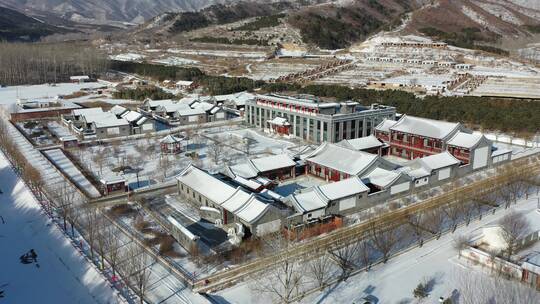 乡村雪景航拍 北方农村  土地