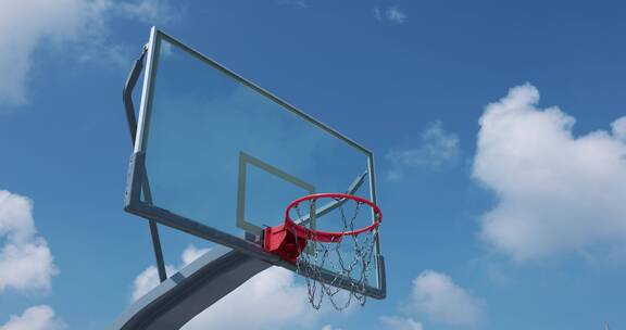 8k实拍蓝天白云背景的篮球架