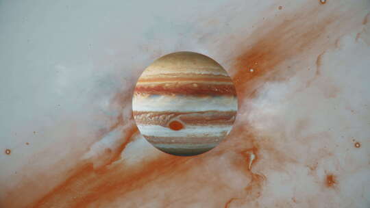 太空中的木星，明亮的宇宙背景。行星在五颜