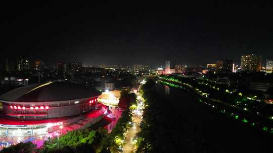 广西玉林市体育馆夜景航拍