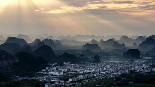 航拍广西桂林城市山水风光