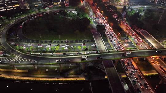 4K下班高峰期道路车流夜景航拍