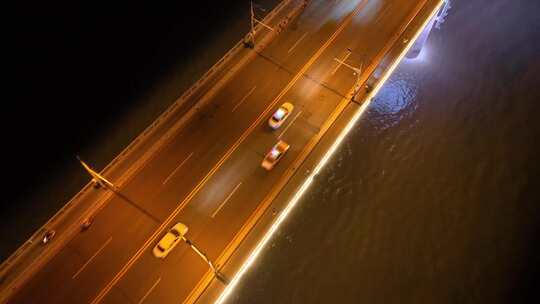 武汉长江大桥车流航拍夜晚夜景交通南岸嘴江