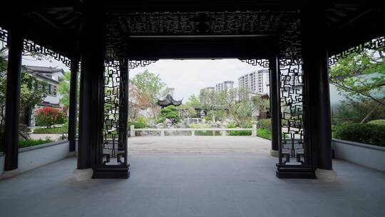 中式合院江南园林别墅回廊