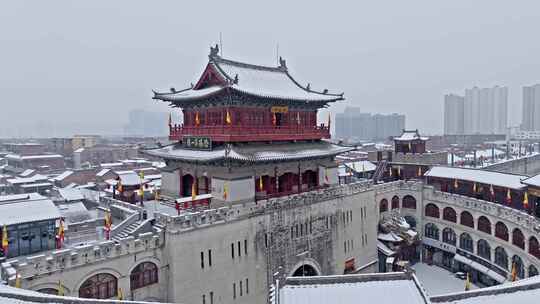 航拍洛阳丽景门雪景