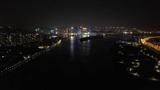 泉州晋江夜景航拍东海泰禾广场城市江滨夜景