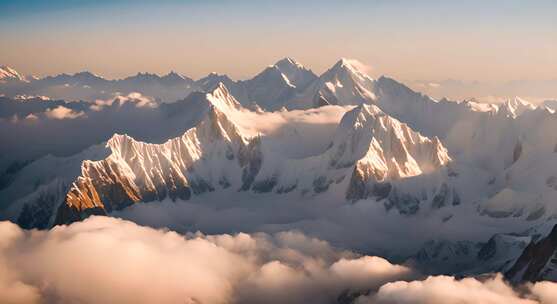 雪山云雾阳光山峰云海日出自然生态环境风景