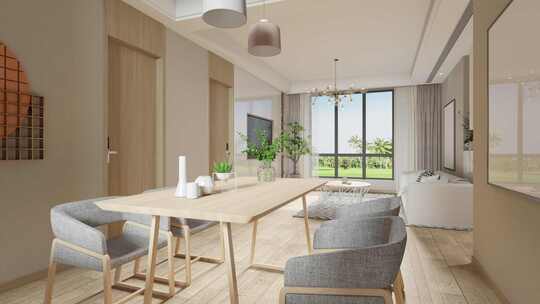 现代北欧风格家居室内餐厅漫游动画