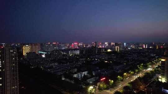 山东潍坊城市夜景灯光航拍