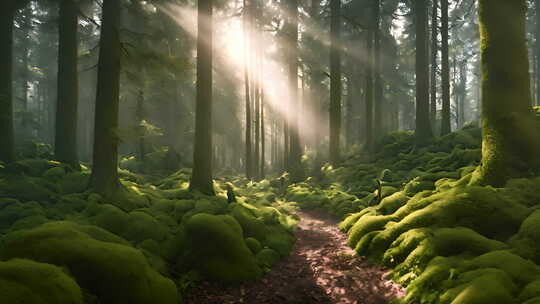 梦幻唯美的清晨森林景观