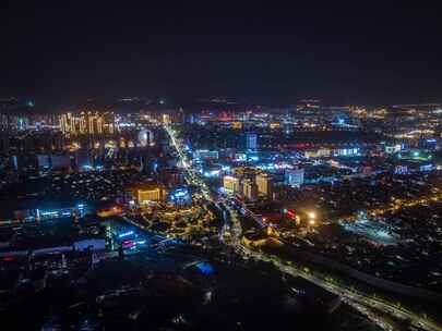 榆林榆阳古城航拍夜景城市天际线延时璀璨