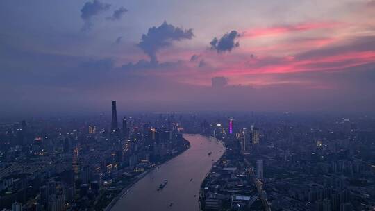 上海杨浦大桥大场景桥梁交通日落夜景4k航拍