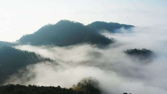 航拍高山群山山峰之间云雾云海