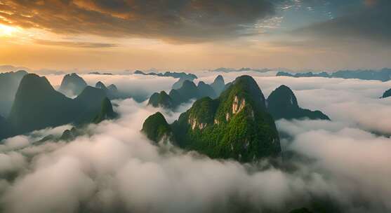 桂林山水风景山峰云海群山云雾缭绕自然风景