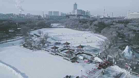 长春南湖公园冬季风景航拍