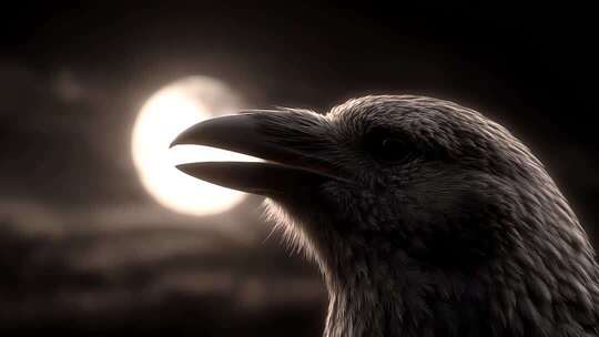 乌鸦仰望月亮在夜空中发出凄厉的鸣叫
