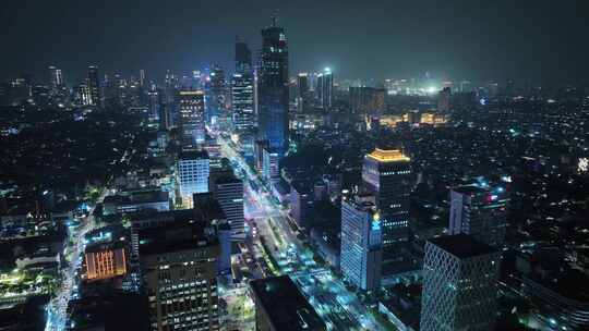 原创 印尼雅加达城市天际线夜景航拍景观