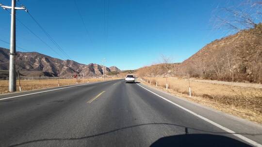 行车视角道路两侧绿化风景开车第一视角开车