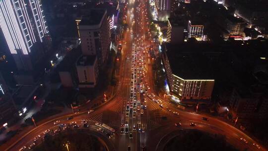 湖南长沙湘江橘子洲夜景灯光交通航拍