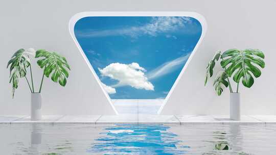 现代化泳池界面和蓝天