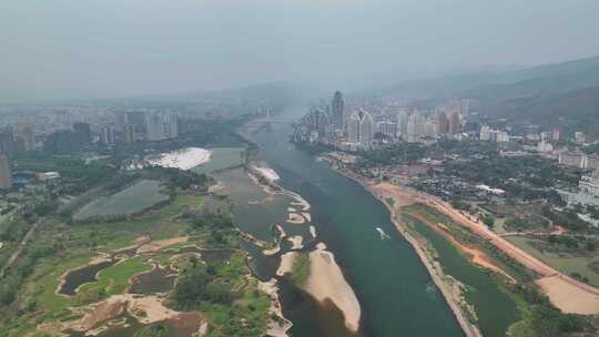 云南西双版纳景洪市澜沧江城市风光航拍