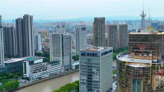 宁波市江北区老外滩街景外滩大桥余姚江甬江