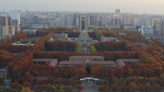 航拍西安交通大学秋景