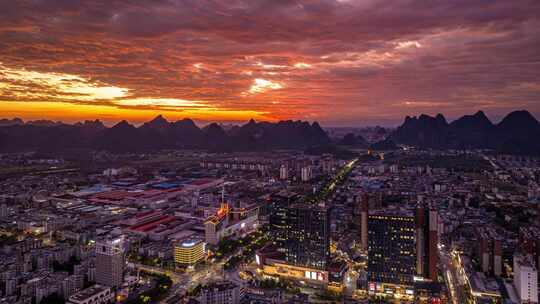 山水城市夕阳余晖延时