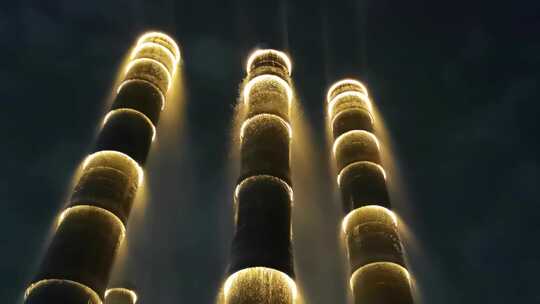 成都SKP生机之塔景观水柱夜景特写镜头