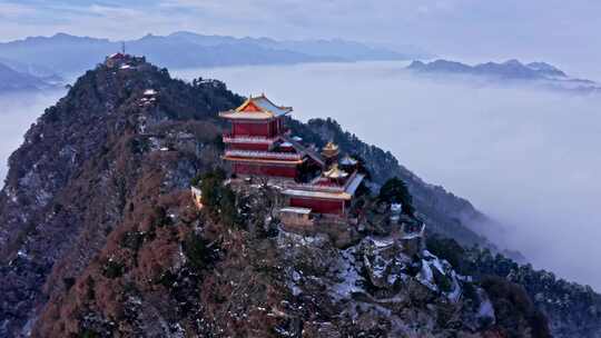 西安南五台景区冬雪雪景视频素材模板下载