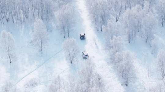 4K呼伦贝尔雪原雾凇车队行驶10