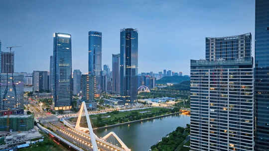 航拍珠海市横琴粤澳深度合作区城市夜景