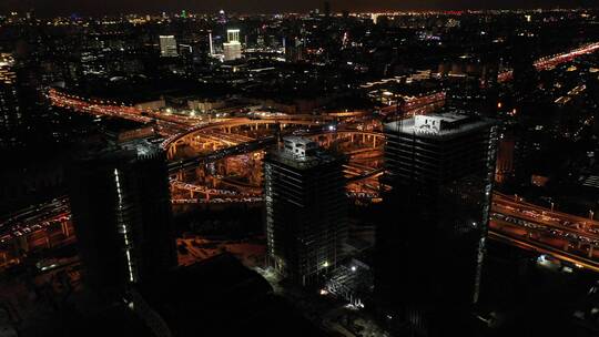 航拍上海城市交通夜景