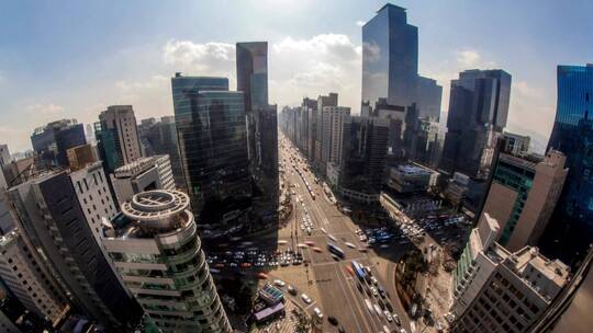 韩国首尔市街道延时摄影航拍