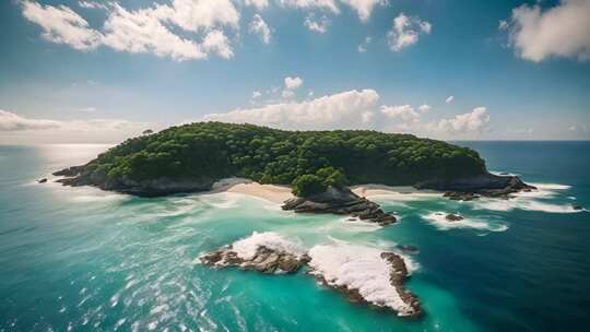 海上绿岛鸟瞰全景