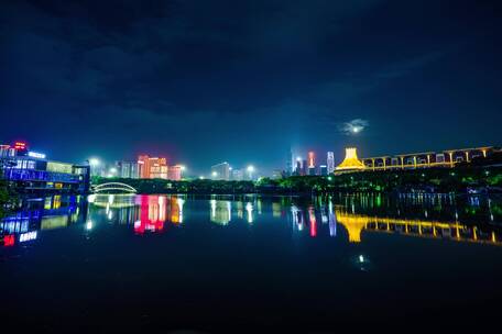 南宁民歌湖东盟商务区城市天际线夜景